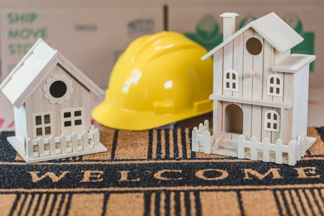 hard hat and miniature homes
