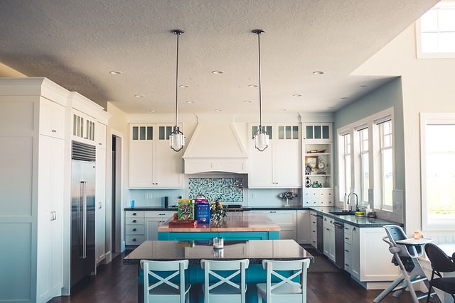 kitchen with blue details