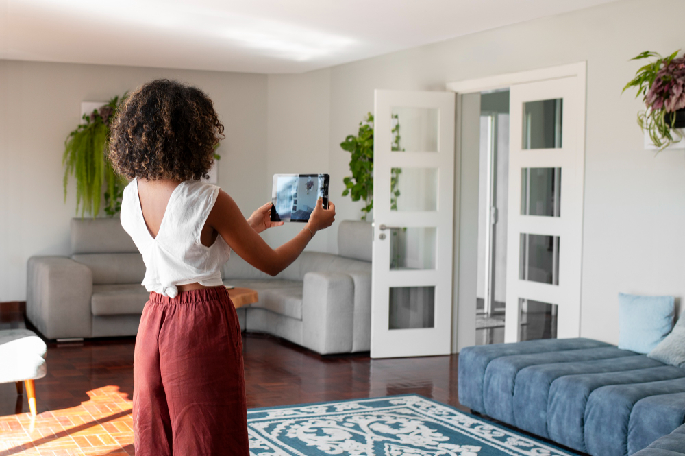 person taking photos of property