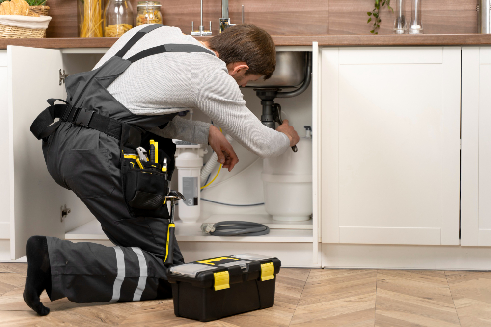 person fixing sink